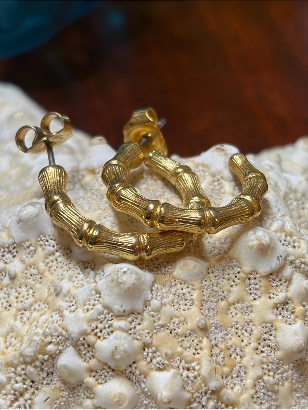 Vintage Gold Bamboo-Style Hoop Earrings - Women Jewelry